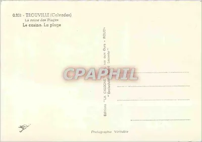 Trouville (Calvados) — A Rainha das Praias. O cassino. A praia — Edições 'LA CIGOGNE' — Verso