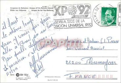 Carta postal ilustrada — Carta da ilha de Majorca — Editor: Imágenes de Baleares — Verso