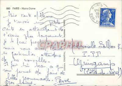 Notre-Dame w Paryżu — widok fasady i odbicia w Seinie — Wydawnictwo Chantal, nr 880 — Rewers