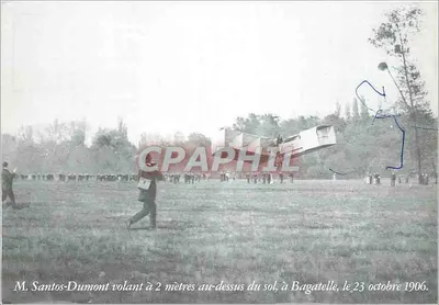 M. Santos-Dumont voando a 2 metros acima do solo, em Bagatelle, em 23 de outubro de 1906 — Grands Dossiers, n° 335 D