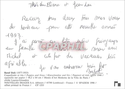 Makarony i irisy — akwarela na papierze — NOUVELLES IMAGES S.A. / CP 1253 — Rewers