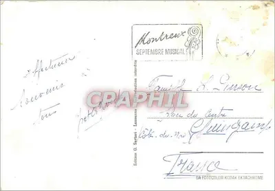 Montreux — widok panoramiczny z zamekiem, jeziorem, kościołem i kasynem — Wydawnictwo O. Sartori — Rewers