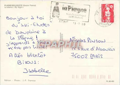 Bellecote — estação de esqui — edição J.-P. Francoz — Verso