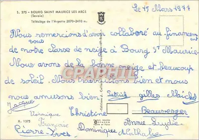 Les Arcs — Estação de esqui — Edição J. Collard — Verso