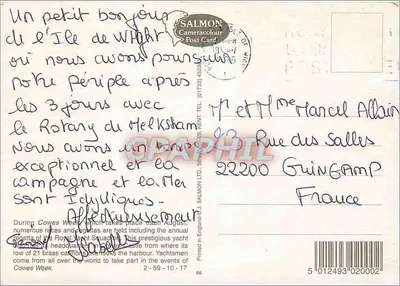 Cowes Week - Isle of Wight — Salomon Cameracolour Post Card n°66 — Verso