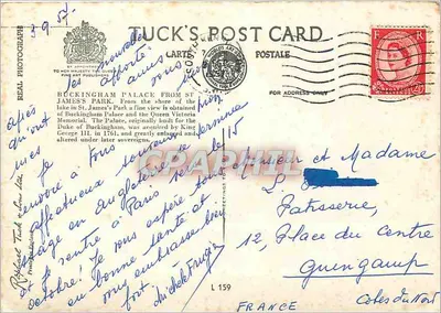 Pałac Buckingham — widok z jeziora St James's Park — Tuck's Post Card — Rewers