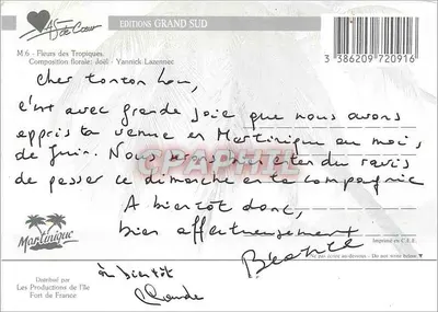 Fiori dei Tropici — Martinica — Éditions Grand Sud, serie M.6 — Verso