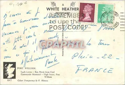 Fort William — vista panorâmica — White Heather & Sons Ltd, n°647 — Verso