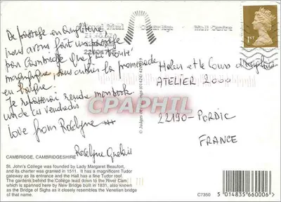 Cambridge — widok ogrodów i rzeki — Rewers