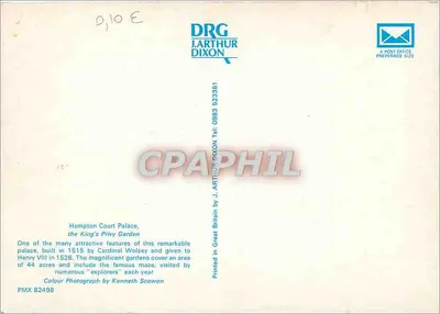 Palácio de Hampton Court — O Jardim Privado do Rei — DRG J. Arthur Dixon — Verso