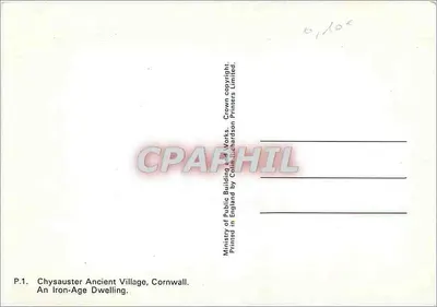 Chysauster, stary wioska, Cornwall — Zabudowa z epoki żelaza — wydawca: Crown Printers Limited — Rewers