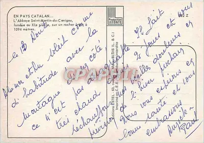 Abpia Saint-Martin-du-Canigou — założona w XI wieku, na skałach na wysokości 1094 metrów — Wydawca LECONTÉ, nr 602 Z — Rewers