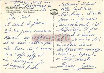 Porty Langres — Kolorowa kartka z sześcioma portami historycznymi — wydawca nieodczytelny — Rewers