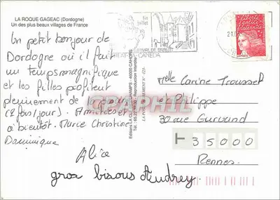 La Roque-Gageac — vista del castillo y de las casas sobre el río — Ediciones LA CUJU - 46000 Cahors — Reverso