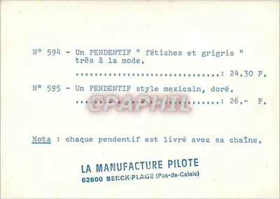 Pendentif decorativos — estilo fetiches e estilo mexicano — A Manufatura Pilote, Berck-Plage — Verso