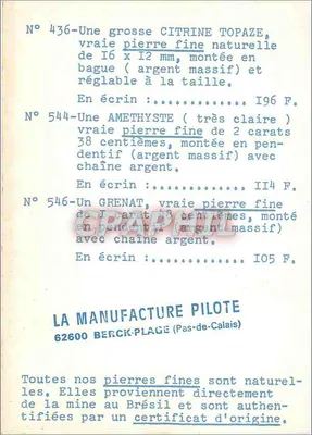 Pierres fines — biżuteria z srebra — La Manufacture Pilote, Berck-Plage — Rewers
