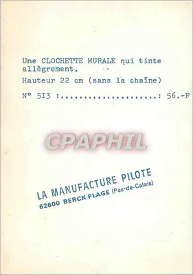 Sininho de parede — tons alegres — Manufacture Pilote, Berck-Plage — Verso