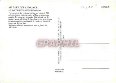 Zamek Haut-Königsbourg — widok z lotu — Wydawca ESTEL, nr 34209 W — Rewers