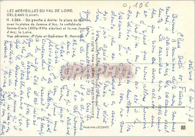 Orléans — Widok z lotu katedry Świętego Krzyża, placu Martroi i Loiry — Wydawnictwo LECONTE, H. 4.064 — Rewers