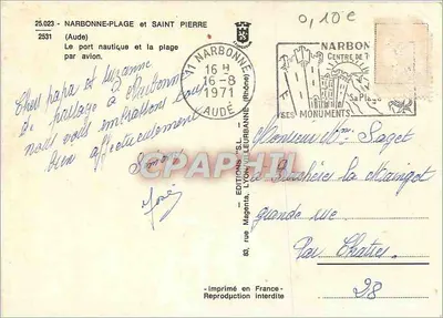 Narbonne-Plage i Saint-Pierre — Port morski i plaża z lotu — Wydawnictwo 'S.L.' — Rewers