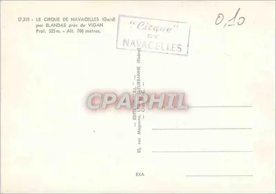 O Circo de Navacelles — perto de Vigan — Edições S.L. Magnent, Lézignan — Verso