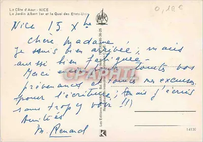 Nice — Côte d'Azur — widok Promenady Anglijskiej i Ogrodu Albert I — wydawca MAR — Rewers
