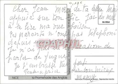 Niza — Promenade des Anglais — Imprenta Binucci — Reverso
