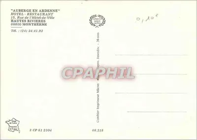 Pousada nas Ardenas — Altas Ribeiras — Impressor Combier — Verso