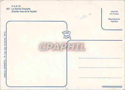 Paryż - Święta Kaplica — Duża rożna na fasadzie — Wydawnictwo Chantal, Paryż — Rewers