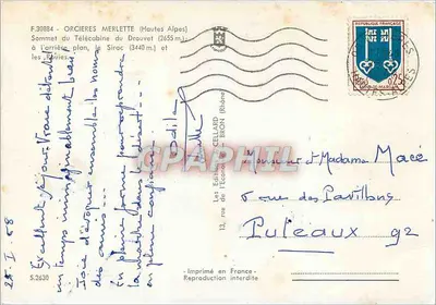 Narty na górze — Szczyt teleferyku Drouvet (2655 m) i Roubies — Éditeur Cellaud, Bron (Rhône) — Rewers