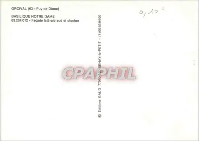 Orcival (63) - Puy de Dôme — Basilica di Nostra Signora, facciata laterale sud e campanile — Edizioni GAUD — Verso