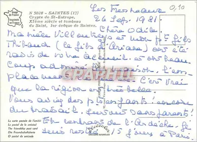 Cripta de Saint-Eutrope — Século XI e túmulo — Editor Victor-Hugo, N° 5028 — Verso