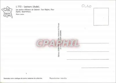 Os quatro castelos de Cabaret, Torre Régine, Espinha de Flor, Quertinheux — Lastours (Aude) — Verso
