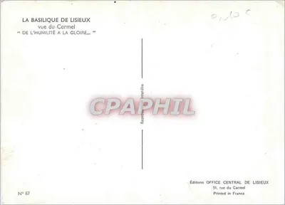 Basiliek van Lisieux — uitzicht vanaf het Carmel — Uitgaven Office Central de Lisieux, N° 87 — Achterkant