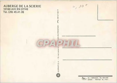Auberge de la Sciérie — Aix-en-Othe — Editor Eliphot S.A. — Verso
