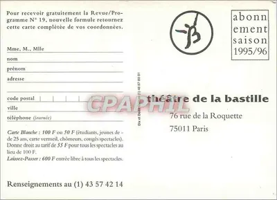 Teatr Bastilla — sezon 1995/1996 — program i abonament — Rewers