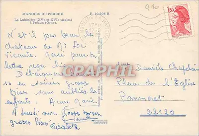 Castelo de La Lubinière — Mansões do Perche — Editor Estel, n° 10.508 R — Verso