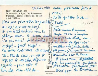 Luchon — cascata, estabelecimento termal, lago de Oô, camelo, edelweiss — Edições d'Alarrey — Verso