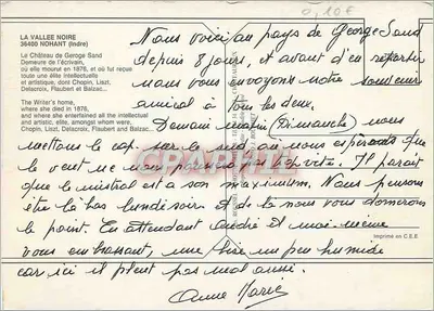 Zamek George Sand — La Vallée Noire, Nohant — wydrukowany przez J. ROBET — Rewers