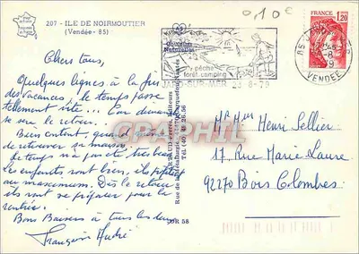 Wyspa Noirmoutier — turystyczna karta pocztowa z mapą i zdjęciami — wydawca: Couteurs Naturelles — Rewers