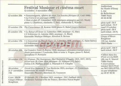 Muzyka i film czarno-biały — panorama towarzyszących muzyk 1908-1928 — Muzeum Orsay — Rewers