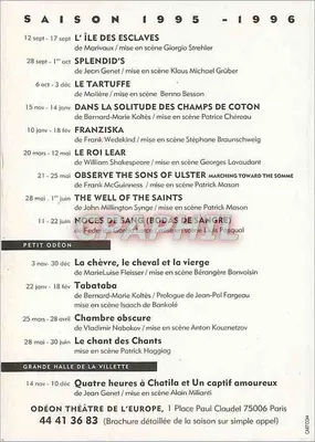 Teatr Odeon — Sezon 1995-96 — Dyrekcja Lluis Pasqual — Rewers