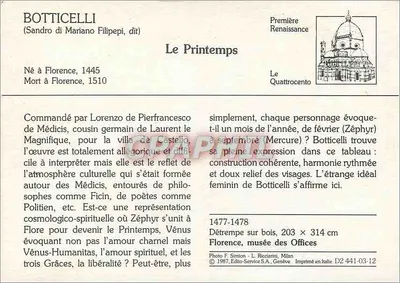 Botticelli, A Primavera — Primeira Renascença — Édito-Service S.A., Milão — Verso