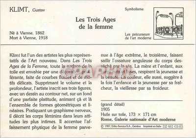 Os Três Idades da Mulher — Gustav Klimt — Édito-Service S.A., Genève, n° D2 441-03-03 — Verso