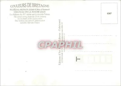 Castelo de La Roche Jagu — vista aérea — Éditions d'Art Lollanner, n° 4387 — Verso