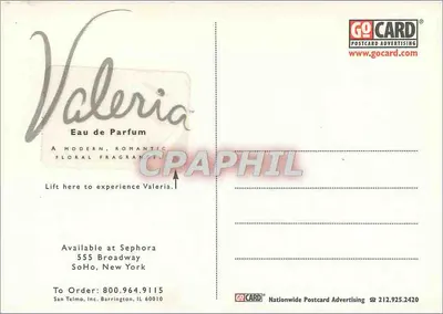 Valeria Eau de Parfum — propaganda de perfume — GoCard Postcard Advertising — Verso