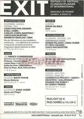 Festival Internacional Exit — Maison des Arts Créteil — 26 fevereiro > 8 março 2003 — Verso