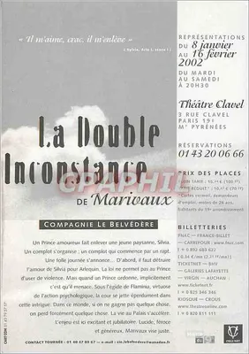 La Double Inconstance — utwór Marivauxa — Spółka Le Belvédère — Teatr Clavel, Paryż 19e — Rewers