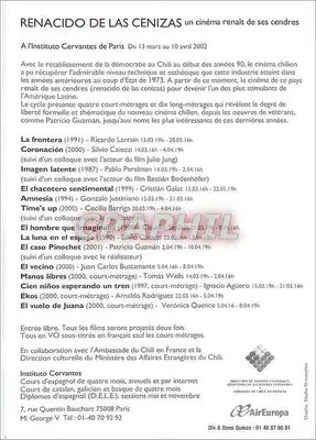 Renascido das cinzas — Ciclo de cinema chileno — Instituto Cervantes Paris — Verso
