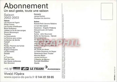Opéra Narodowy w Paryżu — Sezon 2002-2003 — Abonnent — Rewers